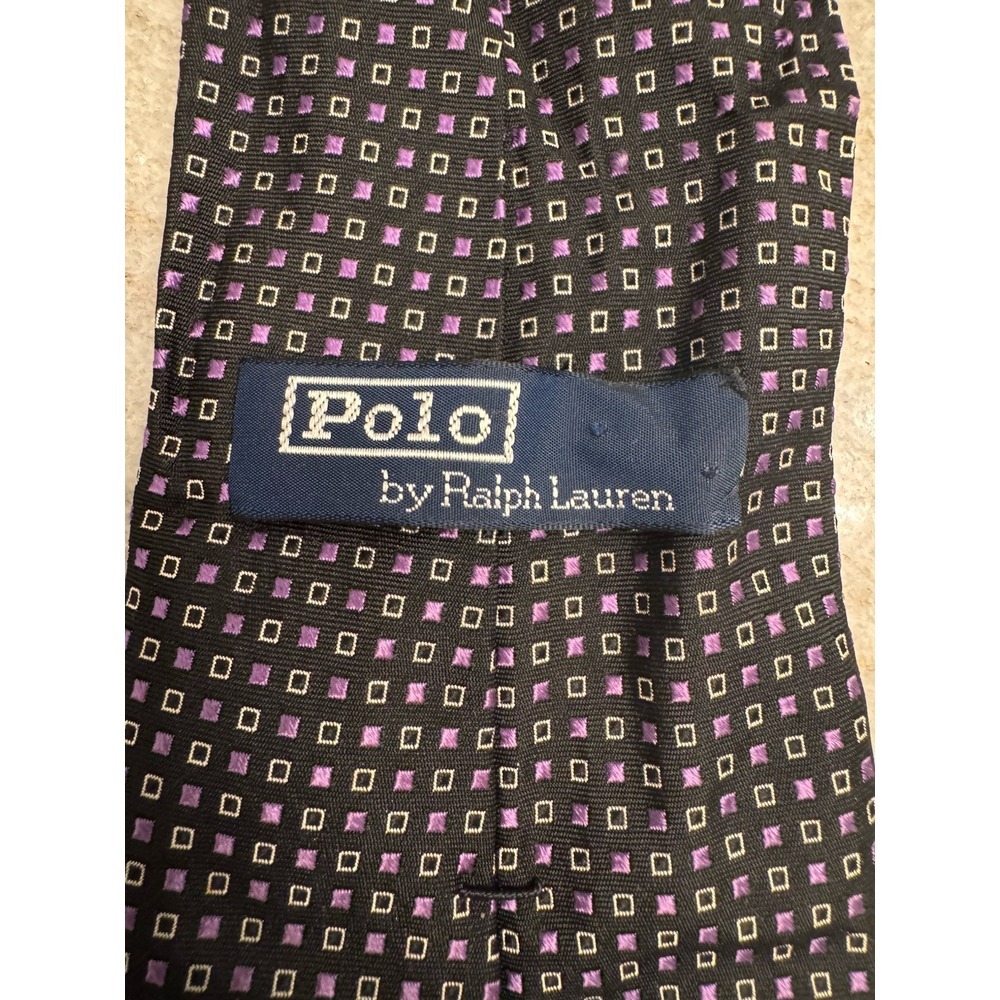 POLO RALPH LAUREN Men's Silk Handmade Black Purple Geometric Tie